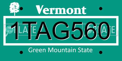 1TAG560 Vermont License Plate