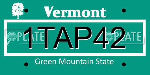 1TAP42 Vermont License Plate