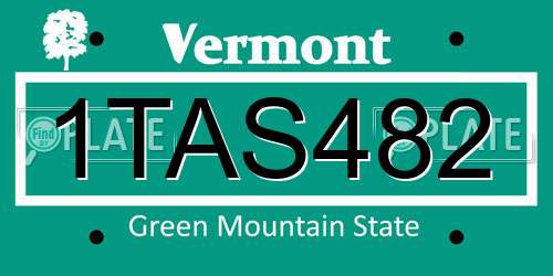 1TAS482 Vermont License Plate