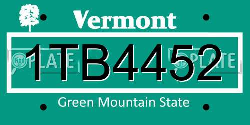 1TB4452 Vermont License Plate