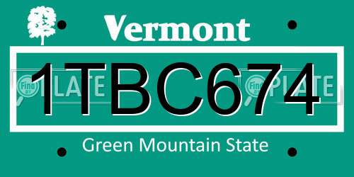 1TBC674 Vermont License Plate