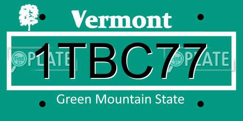 1TBC77 Vermont License Plate