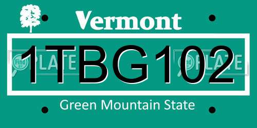 1TBG102 Vermont License Plate