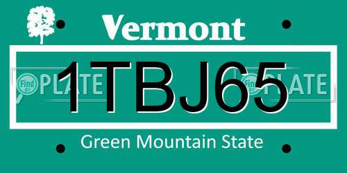 1TBJ65 Vermont License Plate