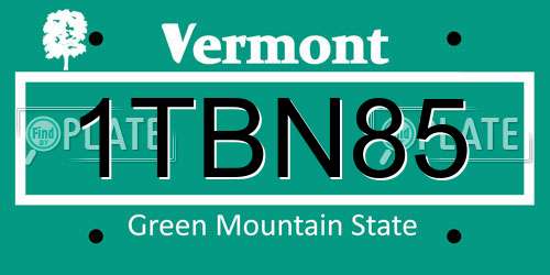1TBN85 Vermont License Plate