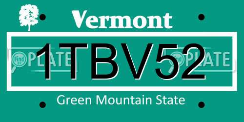 1TBV52 Vermont License Plate