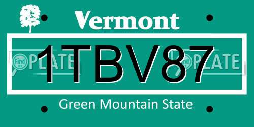 1TBV87 Vermont License Plate
