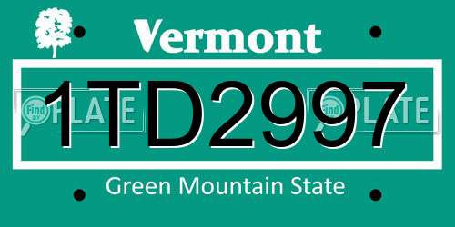 1TD2997 Vermont License Plate