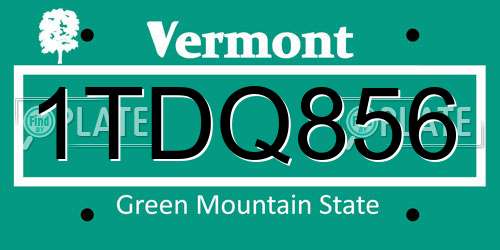 1TDQ856 Vermont License Plate