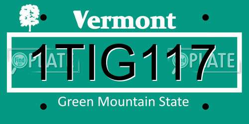 1TIG117 Vermont License Plate