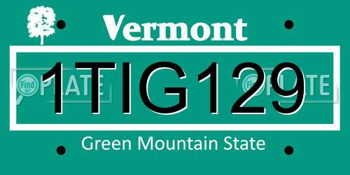 1TIG129 Vermont License Plate