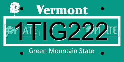 1TIG222 Vermont License Plate