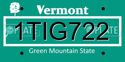 1TIG722 Vermont License Plate
