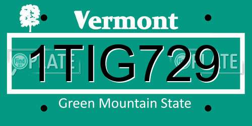 1TIG729 Vermont License Plate
