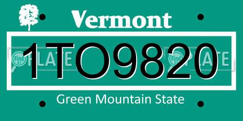 1TO9820 Vermont License Plate