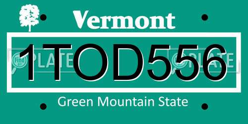 1TOD556 Vermont License Plate