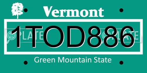 1TOD886 Vermont License Plate
