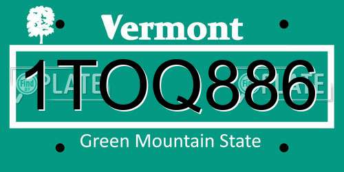 1TOQ886 Vermont License Plate