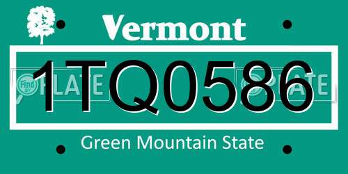 1TQ0586 Vermont License Plate