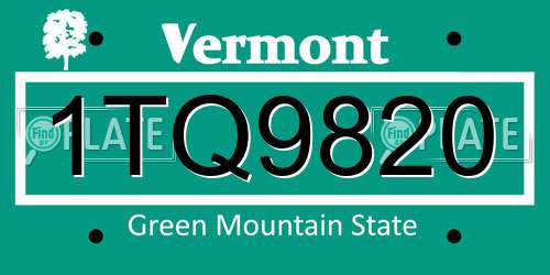 1TQ9820 Vermont License Plate