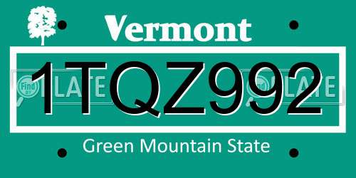1TQZ992 Vermont License Plate