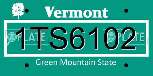1TS6102 Vermont License Plate