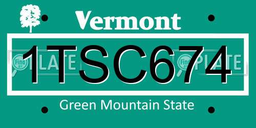 1TSC674 Vermont License Plate