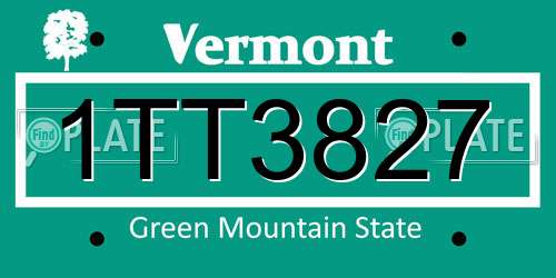 1TT3827 Vermont License Plate