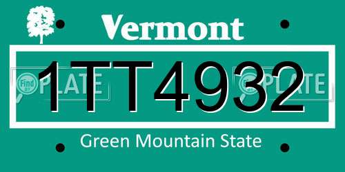 1TT4932 Vermont License Plate
