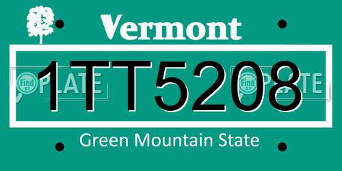 1TT5208 Vermont License Plate