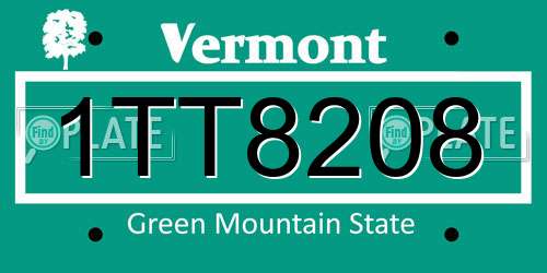 1TT8208 Vermont License Plate