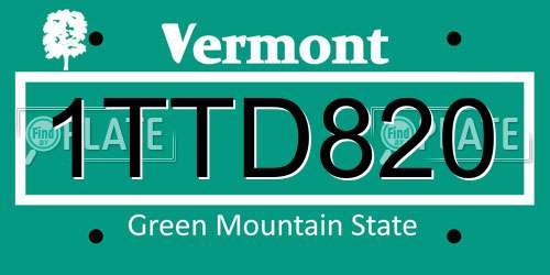 1TTD820 Vermont License Plate