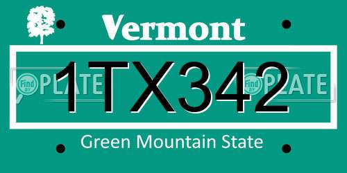 1TX342 Vermont License Plate