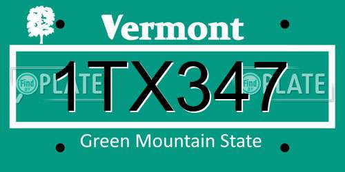 1TX347 Vermont License Plate