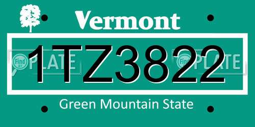 1TZ3822 Vermont License Plate