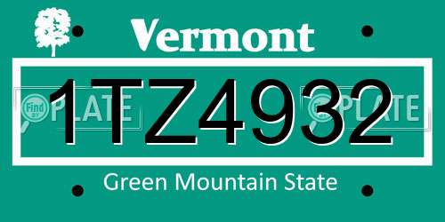 1TZ4932 Vermont License Plate