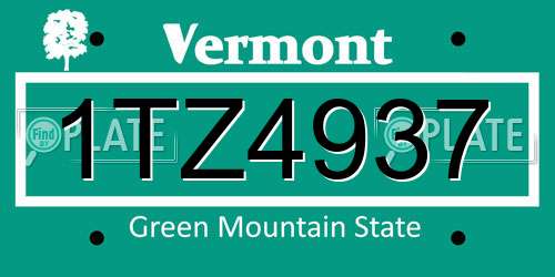 1TZ4937 Vermont License Plate