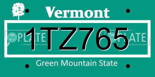 1TZ765 Vermont License Plate