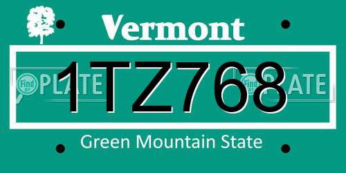 1TZ768 Vermont License Plate