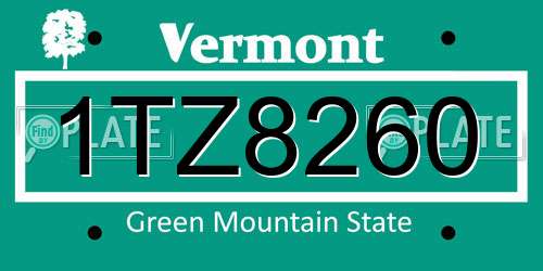 1TZ8260 Vermont License Plate