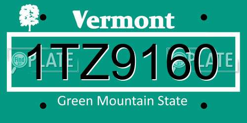 1TZ9160 Vermont License Plate