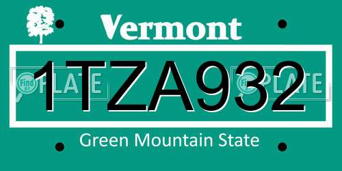 1TZA932 Vermont License Plate