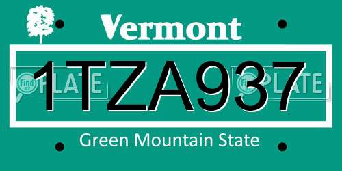 1TZA937 Vermont License Plate