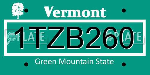 1TZB260 Vermont License Plate