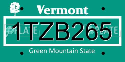 1TZB265 Vermont License Plate