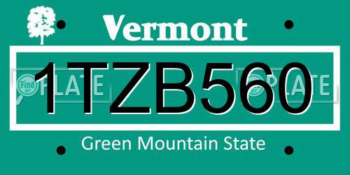 1TZB560 Vermont License Plate