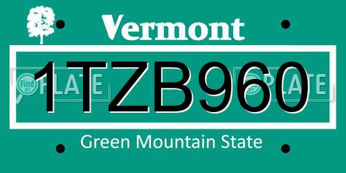 1TZB960 Vermont License Plate
