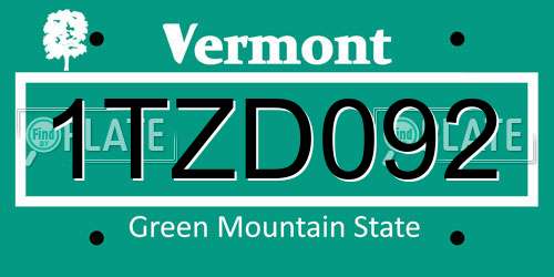 1TZD092 Vermont License Plate