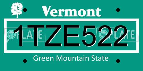 1TZE522 Vermont License Plate