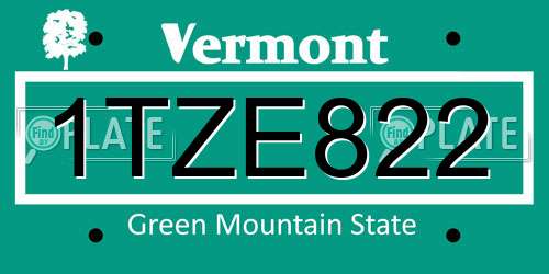1TZE822 Vermont License Plate
